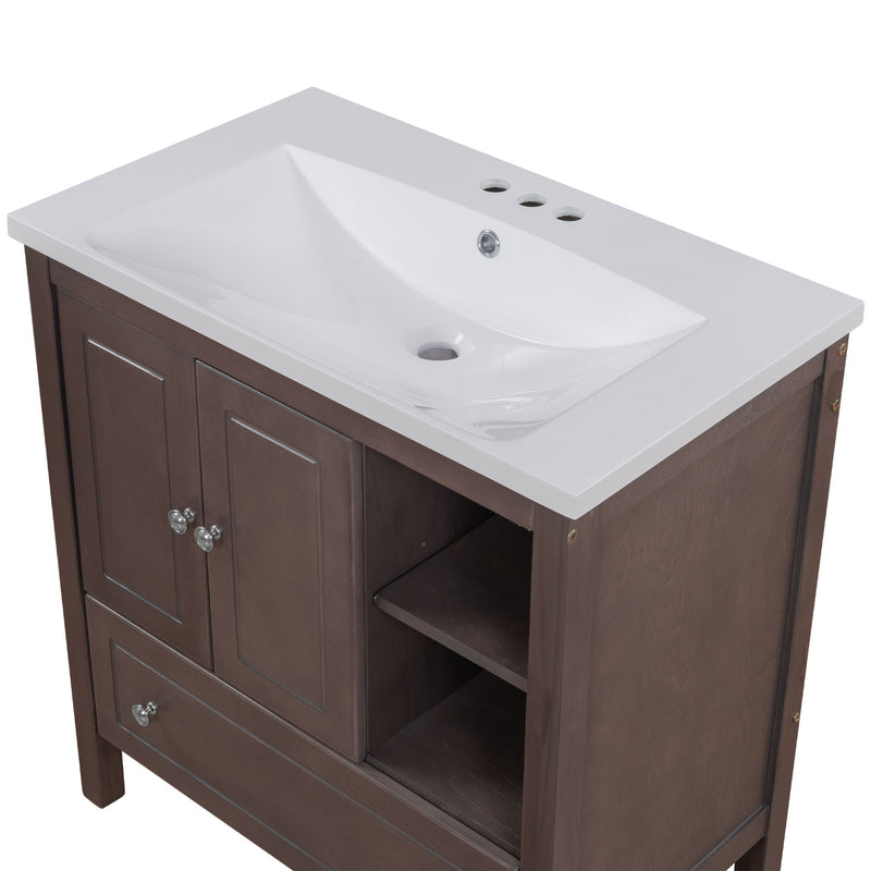 Bathroom Vanity With Sink, Bathroom Storage Cabinet With Doors And Drawers, Solid Wood Frame, Ceramic Sink