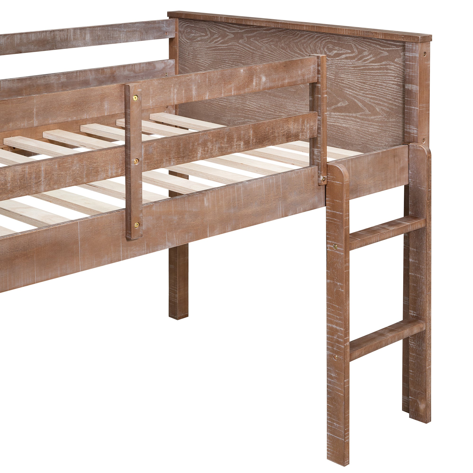 Wood Full Size Loft Bed with Hanging Clothes Racks, White Rustic Natural - Atlantic Fine Furniture Melbourne FL