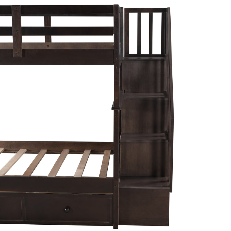 Stairway Twin-Over-Twin Bunk Bed with Three Drawers for Bedroom, Dorm - Espresso(Old sku: LP000309AAP)