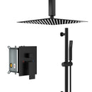 Ceiling Mounted Square Shower System With Adjustable Slide Bar, 16" Rainfall Shower With Handheld - Matte Black