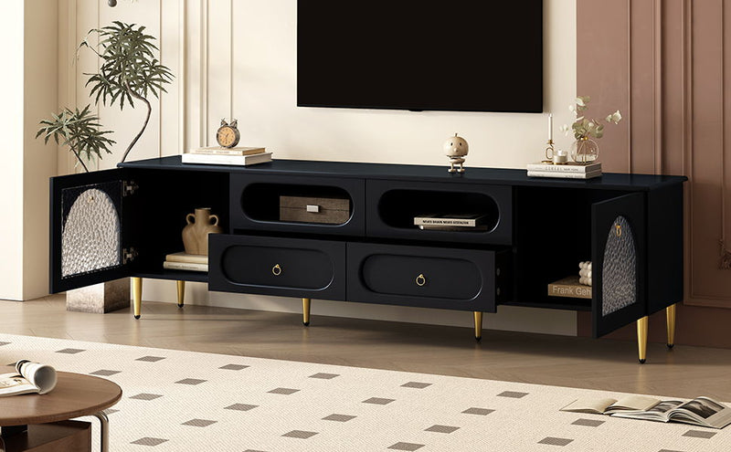 Retro TV Stand With 6 Metal Legs, 2 Cabinets, 4 Drawers And Anti-Tip Device