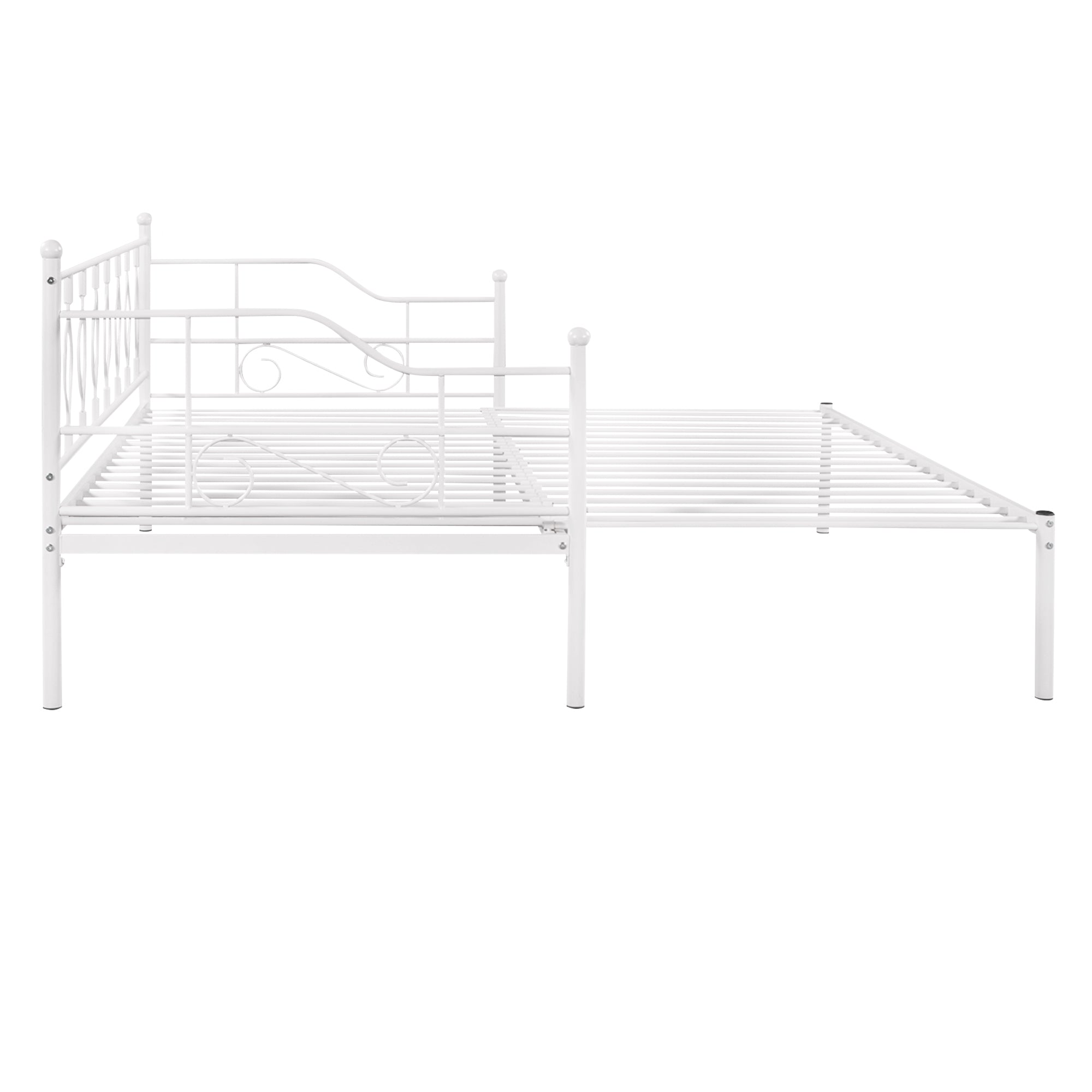 Twin Size Metal Daybed with Trundle, Daybed with Slat No Box required White - Atlantic Fine Furniture Melbourne FL