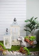 Wooden Candle Lantern Decorative, Hurricane Lantern Holder Decor For Indoor Outdoor, Home Garden - Ivory