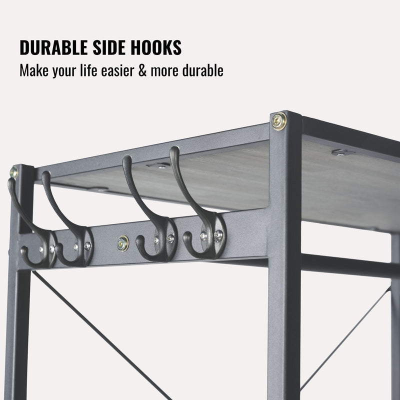 Garment Rack With Shelves, 2 Wicker Drawers, 4 Hooks, Organizer