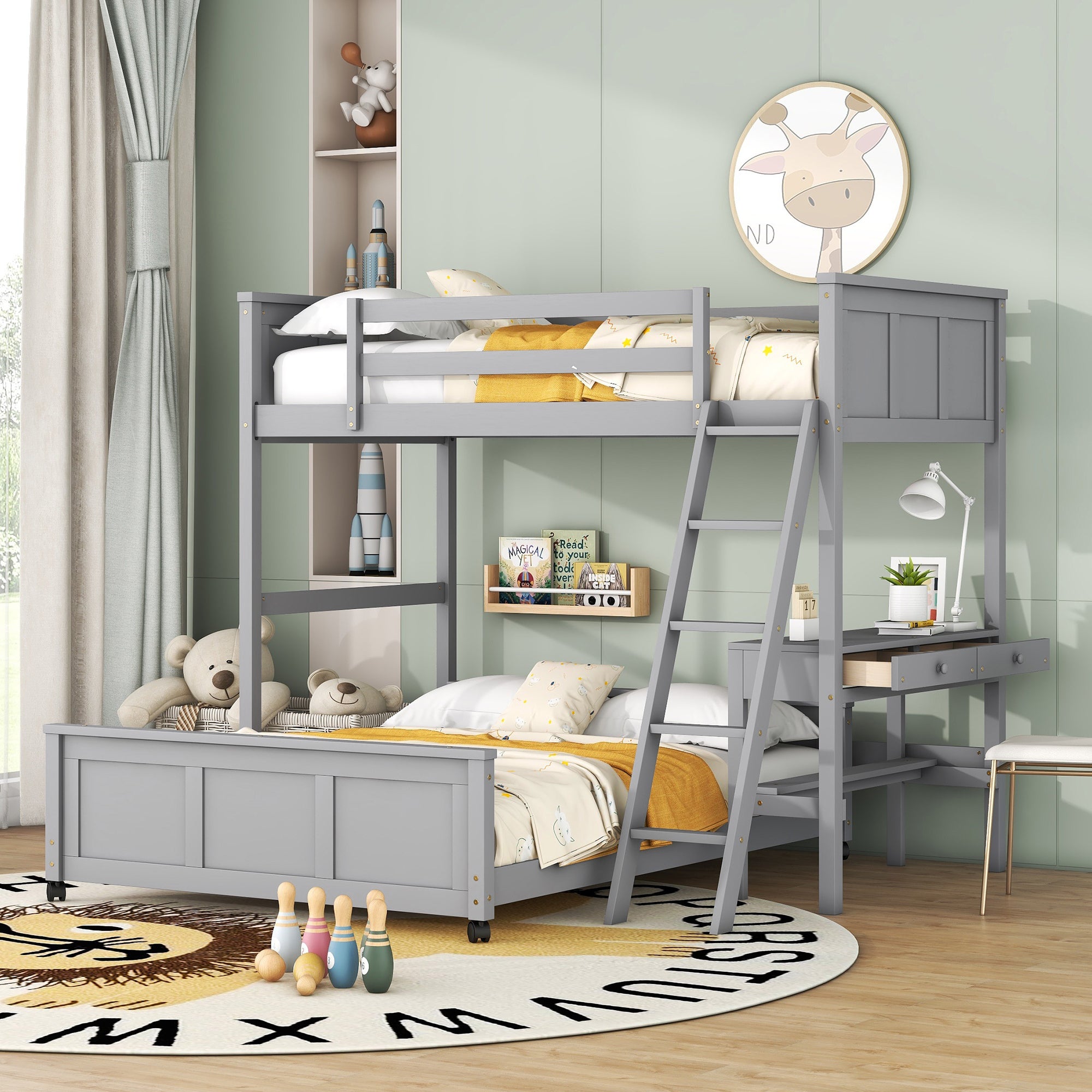 Twin Over Full Bunk Bed with Desk, Gray - Atlantic Fine Furniture Melbourne FL