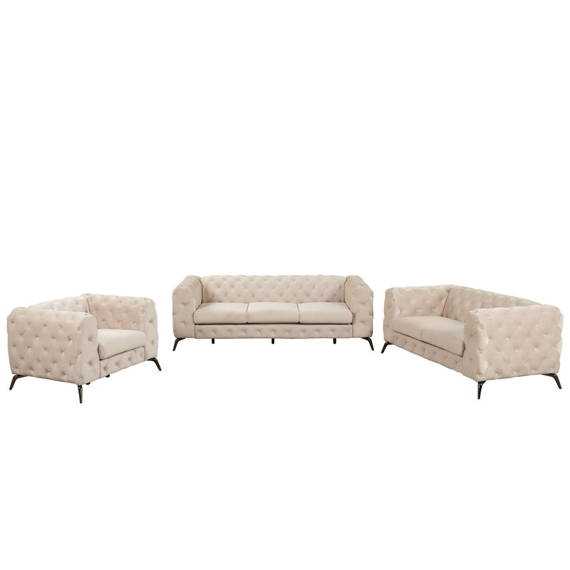 3 Piece Sofa Sets Modern With Sturdy Metal Legs, Velvet Upholstered Couches Sets Including Three Seat Sofa, Loveseat And Single Chair For Living Room Furniture Set