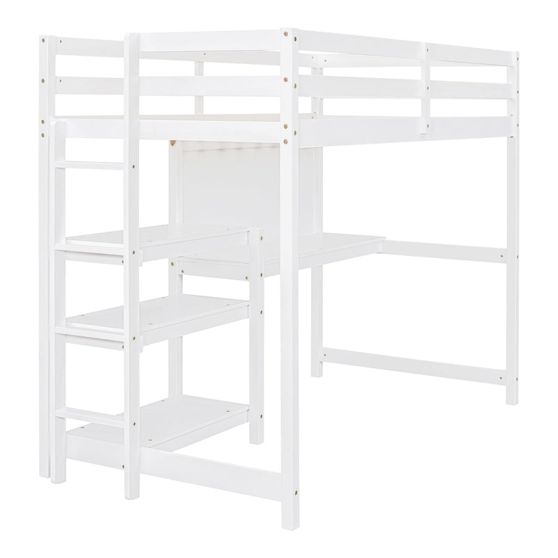 Loft Bed With Shelves, Desk And Writing Board