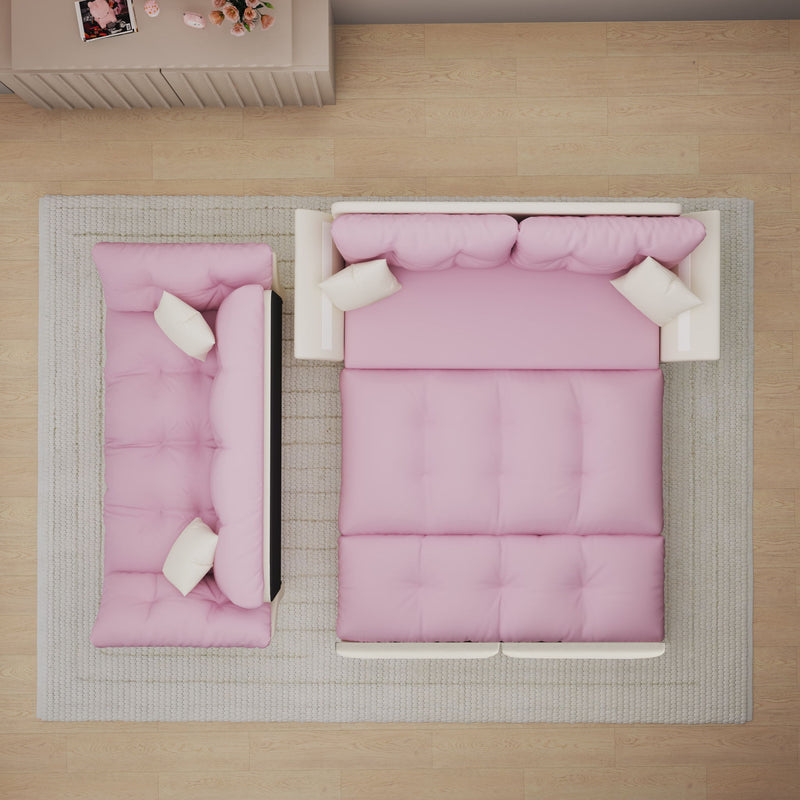 Queen Pull Out Sofa Bed, 3 In 1 Convertible Sleeper Tufted With 2 Soft Pillows