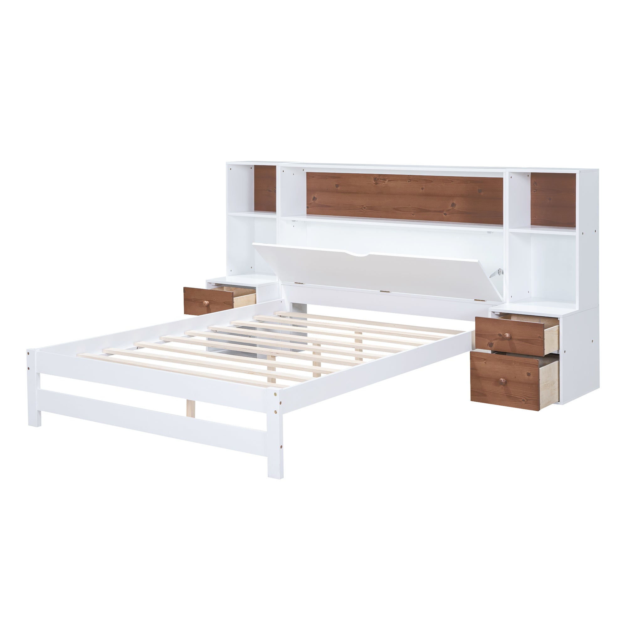 Full Size Platform Bed with Storage Headboard and Drawers, White - Atlantic Fine Furniture Melbourne FL