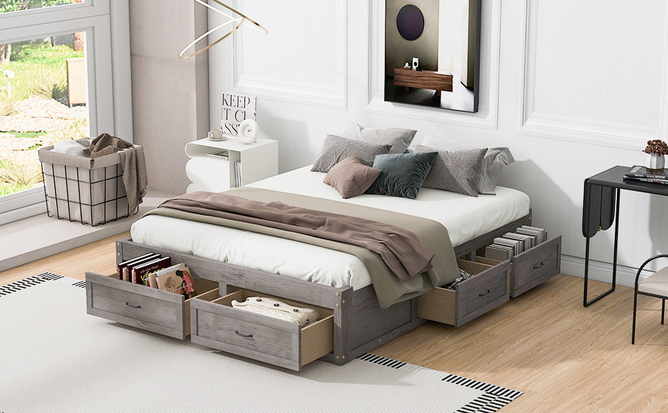 Queen Size Platform Bed with 6 Storage Drawers,Antique Gray - Atlantic Fine Furniture Melbourne FL