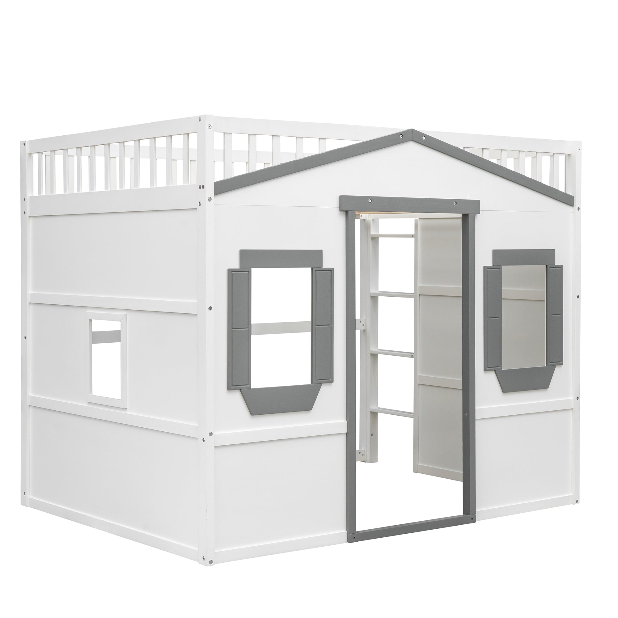 Full Size House Loft Bed With Ladder-White+Gray Frame - Atlantic Fine Furniture Melbourne FL