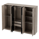 6 Doors Wardrobe Storage For Bedroom, With 2 Drawers Inside - Black / Nature