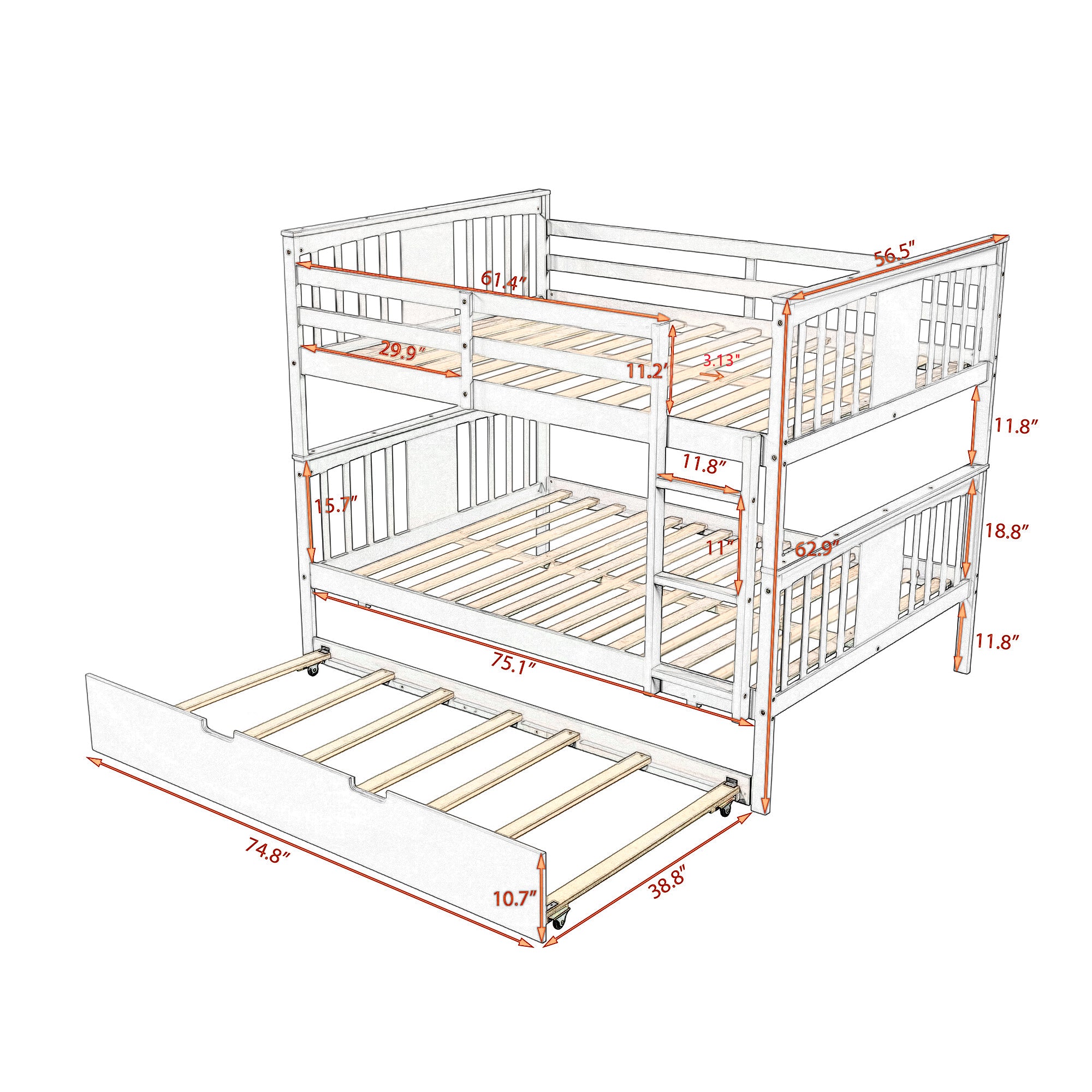Full over Full Bunk Bed with Twin Size Trundle and Ladder-White(Old SKU: LP000204AAP) - Atlantic Fine Furniture Melbourne FL