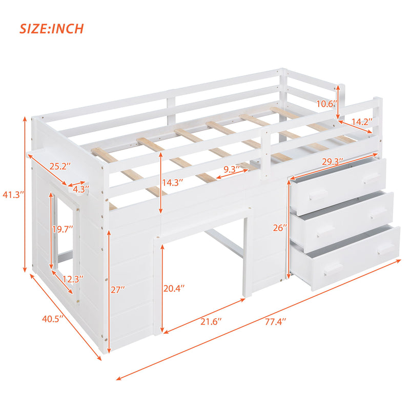 Twin Size Loft Bed With Cabinet And Shelf