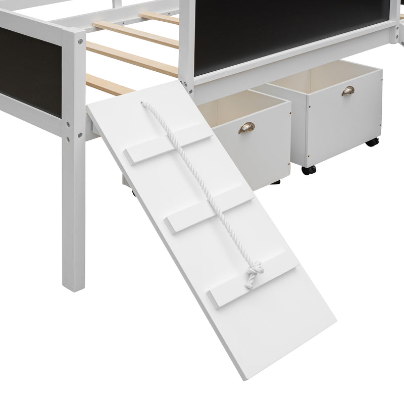 Twin size Loft Bed Wood Bed with Two Storage Boxes - White( old sku: LP000075AAK )