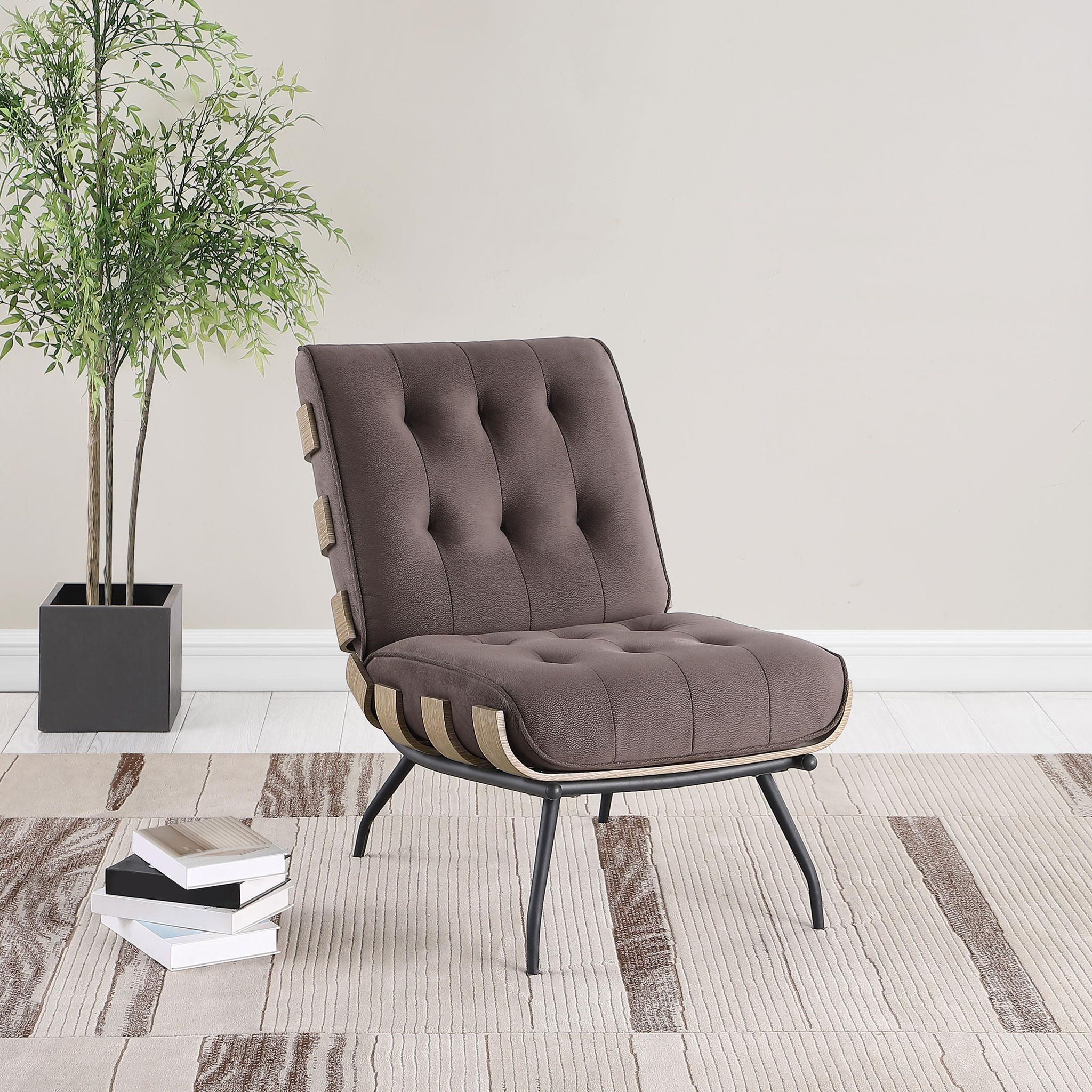 Aloma Upholstered Tufted Armless Accent Chair Brown - Atlantic Fine Furniture Melbourne FL