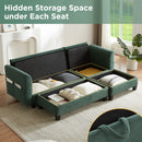 Upholstered L Shaped Sectional Sofa With Storage, Movable Ottoman, And 6 Throw Pillows