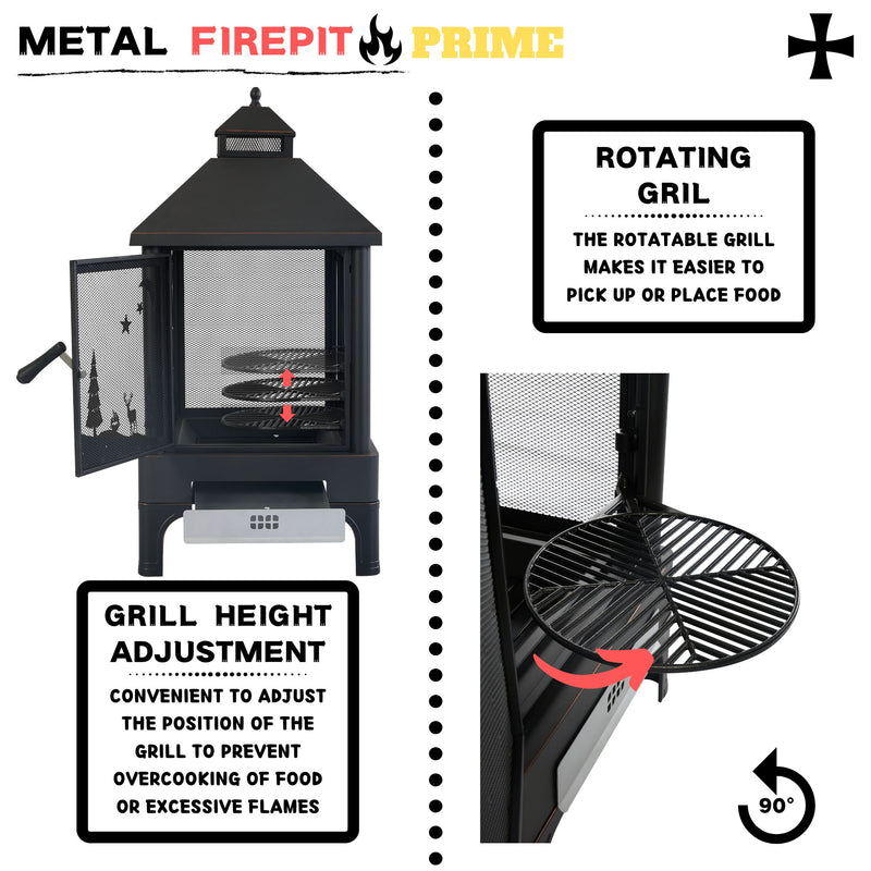 Heavy Duty Garden Metal Outdoor Heating Furnace Fire Pit With Rotating Tray - Black