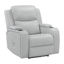 Elonzo - Power Motion Recliner With LED, Power Headrest & Speaker - Light Gray