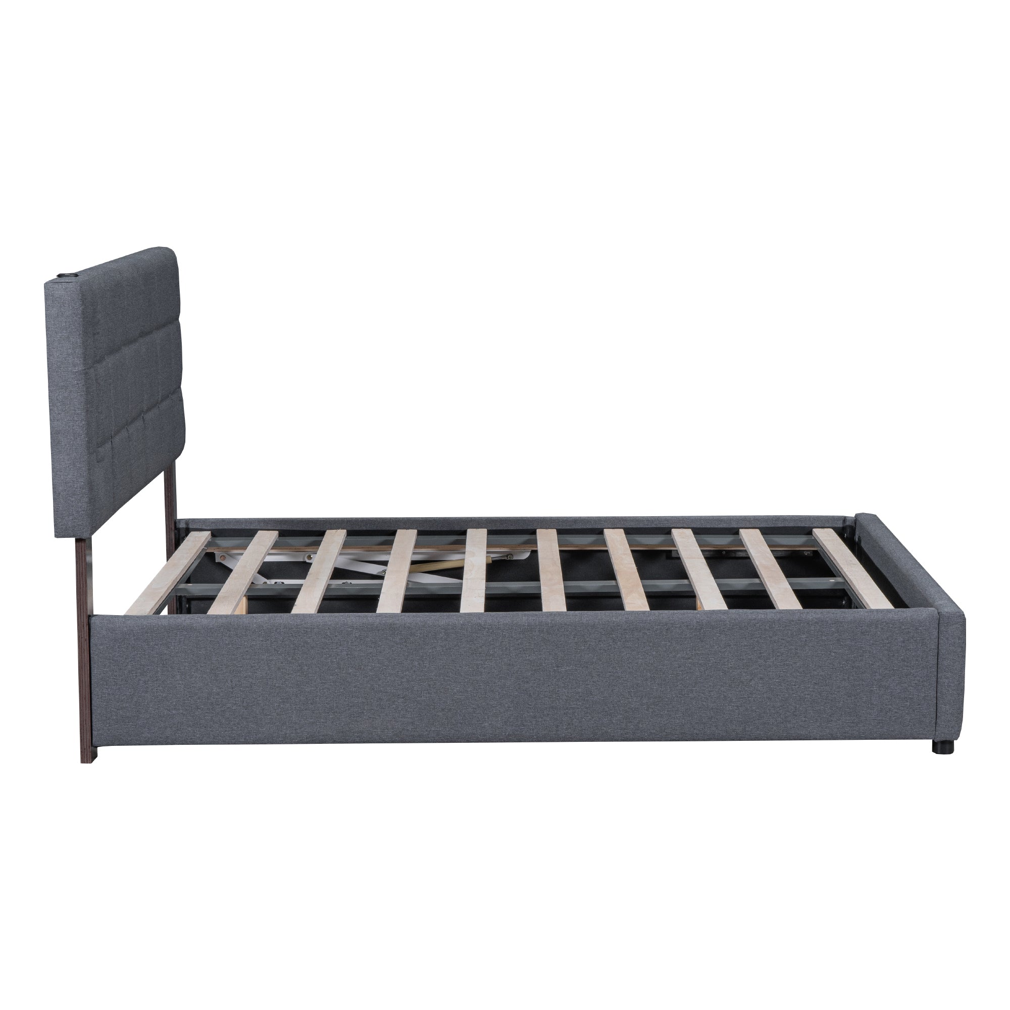 Queen Size Upholstered Bed with Hydraulic Storage System and LED Light, Gray - Atlantic Fine Furniture Melbourne FL