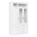 3 Door Wardrobe Armoire With LED Lighting And 3 Drawers - White