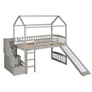 Twin Loft Bed with Two Drawers and Slide, House Bed with Slide, Gray (Old SKU: LP000130AAE)