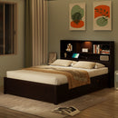 Platform Bed With Bookcase Headboard, Built-In Downlight, Charging Station, And 2 Side Drawers