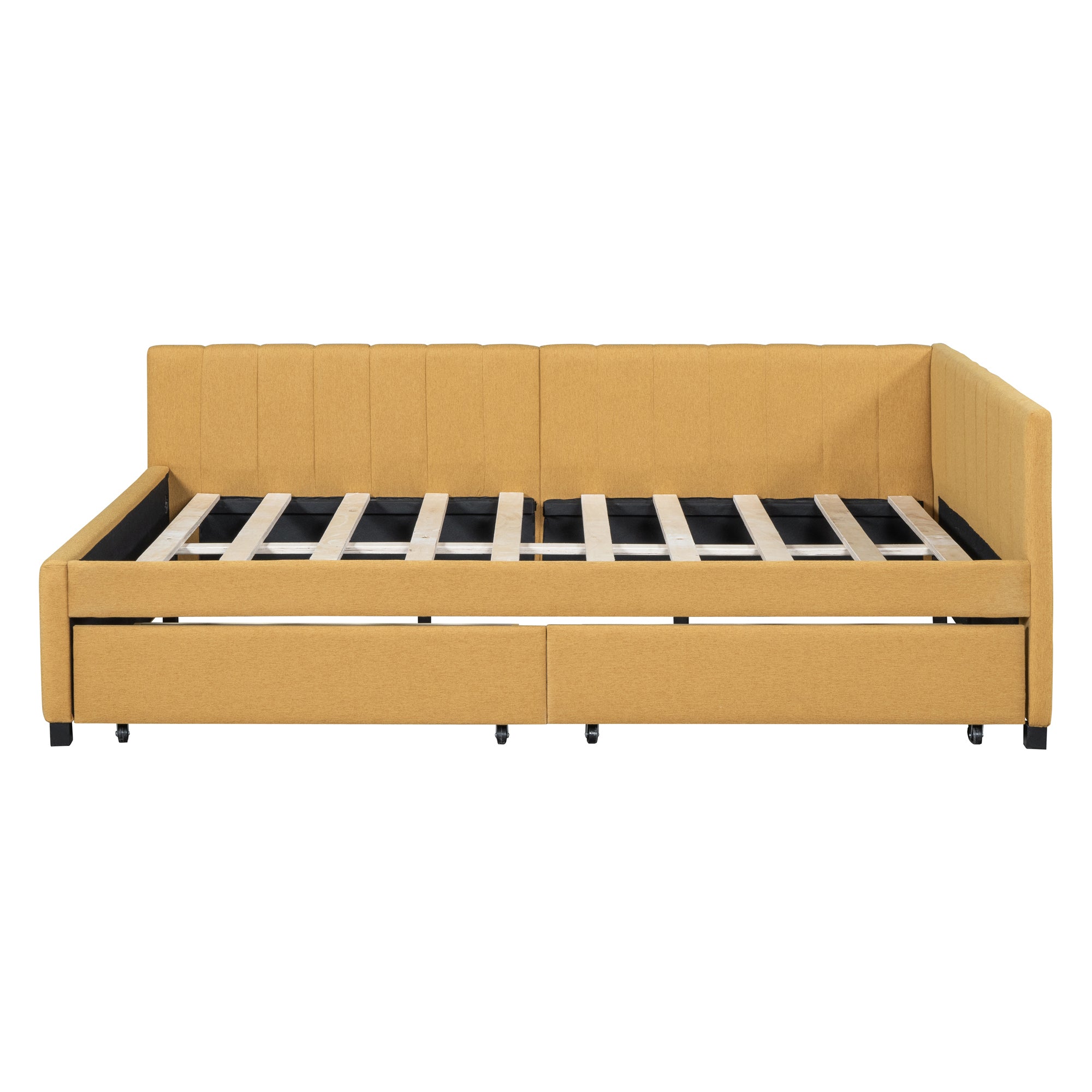 Full Size Upholstered Daybed with 2 Storage Drawers Sofa Bed Frame No Box Spring Needed, Linen Fabric (Yellow) - Atlantic Fine Furniture Melbourne FL