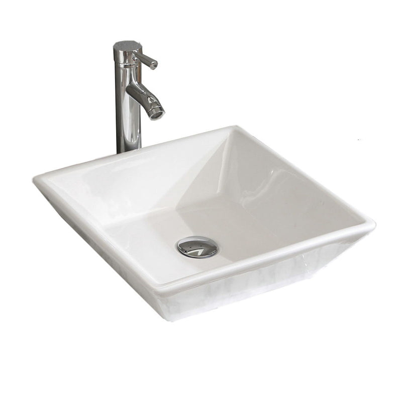 Square Bathroom Vessel Sink - White Porcelain Counter Bowl For Bathroom Vanity - White