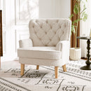 Vintage Style Club Chair, Granular Plush Fabric, Rubber Wood Legs - Almond