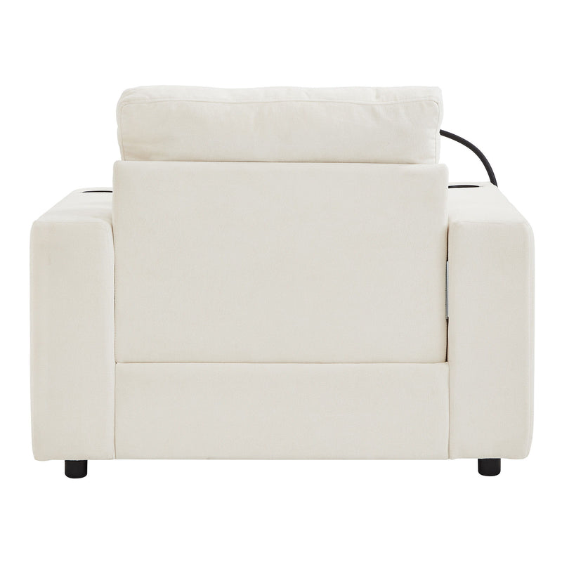 Modern Style Armchair Chaise Lounge Sofa Couch With Movable Storage Ottoman, USB Ports, Cup Holders, Phone Holder, Side Pockets