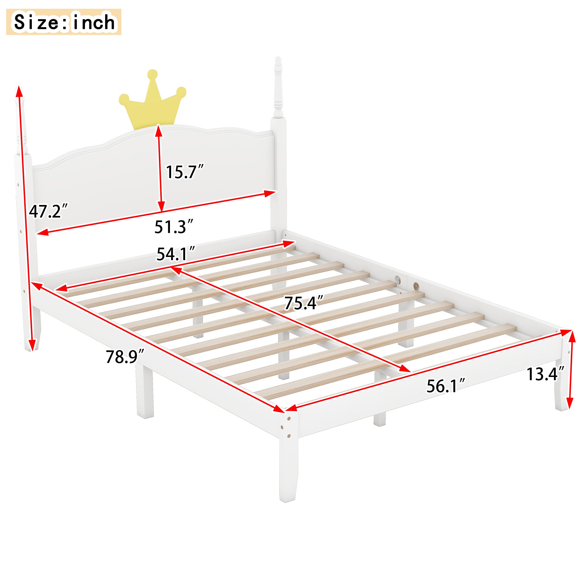 Full Size Wood Platform Bed with Crown Shaped Headboard, White - Atlantic Fine Furniture Melbourne FL