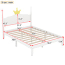 Full Size Wood Platform Bed with Crown Shaped Headboard, White