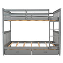 Full-Over-Full Bunk Bed with Ladders and Two Storage Drawers (Gray)(OLD SKU:LT000365AAE)