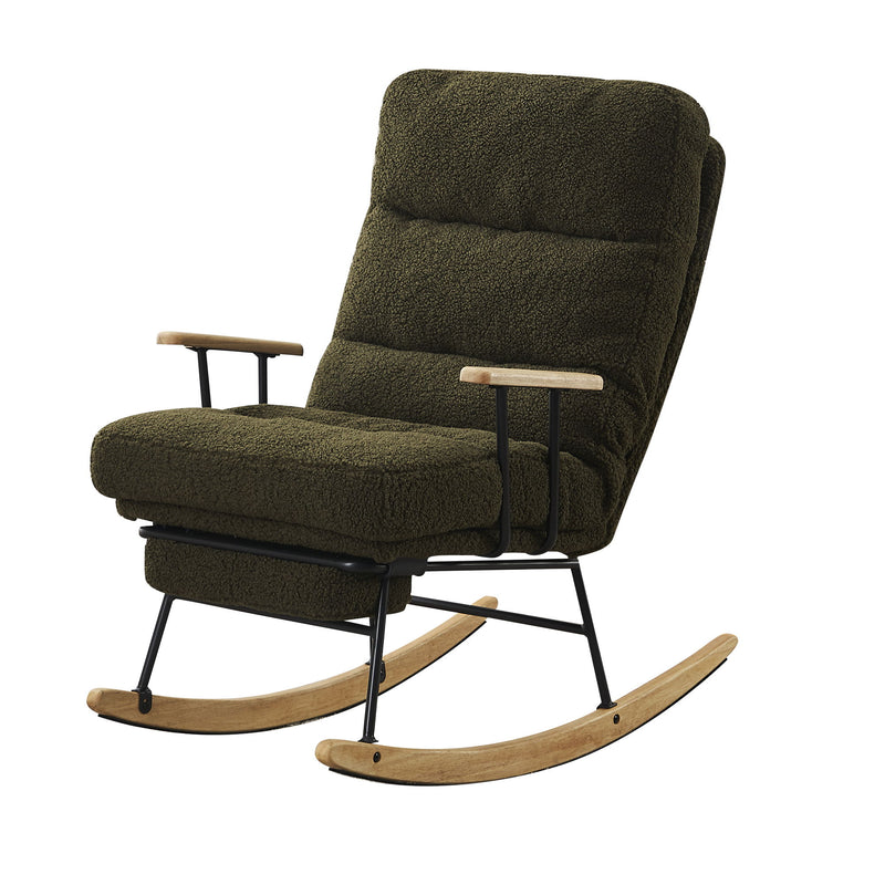 Modern Teddy Gliding Rocking Chair With High Back, Retractable Footrest, And Adjustable Back Angle For Nursery, Living Room, And Bedroom