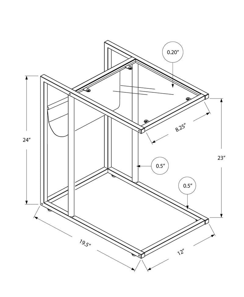 C-Shaped Accent Table Magazine Storage For Living Room - Chrome