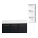 Modern Chestnut Wall Mounted Bathroom Vanity With Left Resin Sink And Storage Rack - Black Chestnut