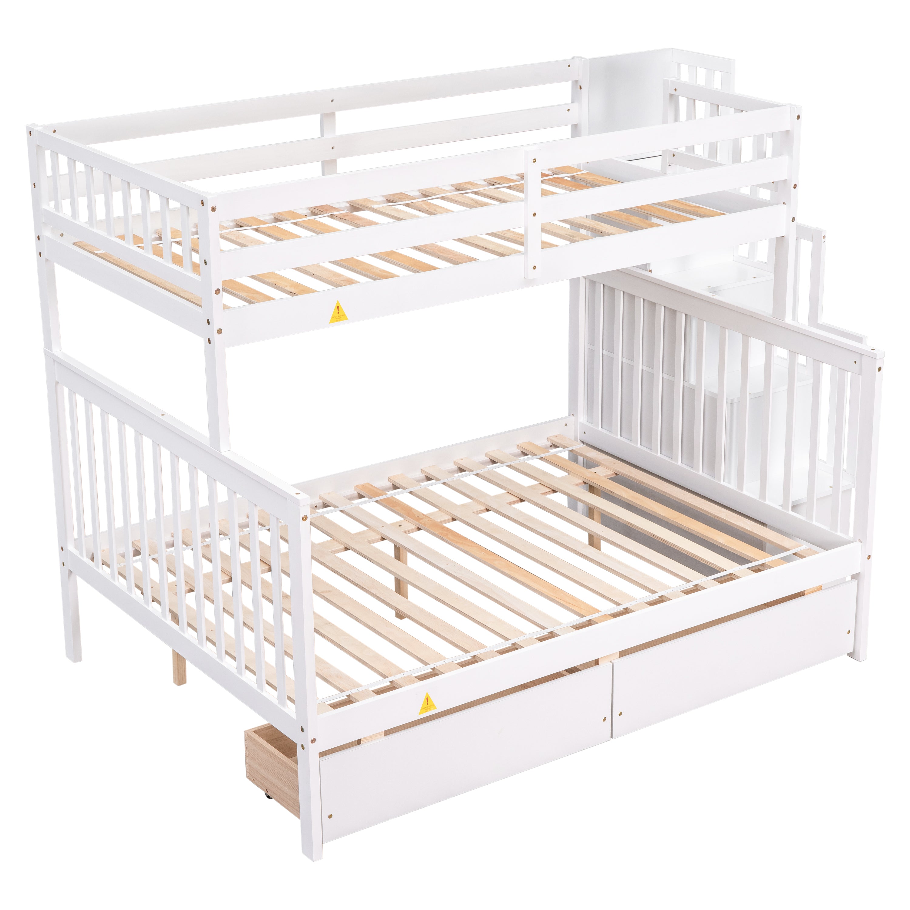 Twin Over Full Bunk Bed with 2 Drawers and Staircases, Convertible into 2 Beds, the Bunk Bed with Staircase and Safety Rails for Kids, Teens, Adults, White - Atlantic Fine Furniture Melbourne FL