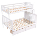 Twin Over Full Bunk Bed with 2 Drawers and Staircases, Convertible into 2 Beds, the Bunk Bed with Staircase and Safety Rails for Kids, Teens, Adults, White