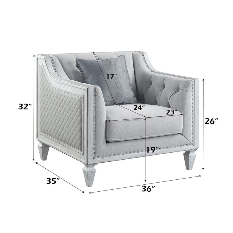 Katia - Chair - Light Gray Linen & Weathered White Finish - Atlantic Fine Furniture Inc