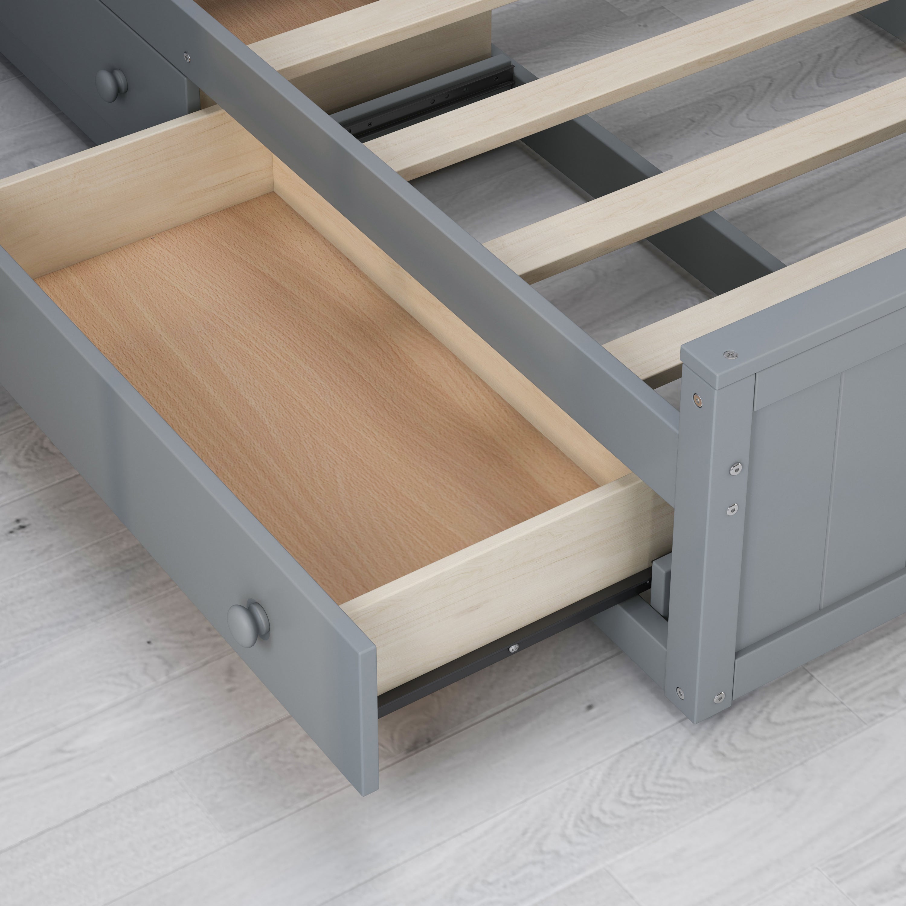 Elegant and Functional Full Size Wood Bed with 4 Drawers and All-in-One Cabinet and Shelf, Grey