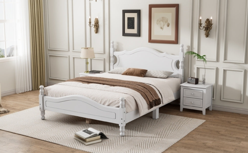Full Size Wood Platform Bed Frame,Retro Style Platform Bed with Wooden Slat Support,White - Atlantic Fine Furniture Melbourne FL