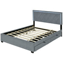 Queen Size  Velvet Storage Platform Bed, with 2 Big Drawers, Twin XL Size Trundle and LED Light, Gray