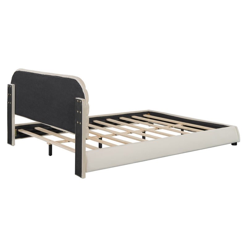 Upholstered Platform Bed Frame And Stylish Curve Shaped Design