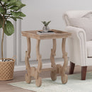 French Country Style Accent Table With Ornate Stretcher Base - Natural