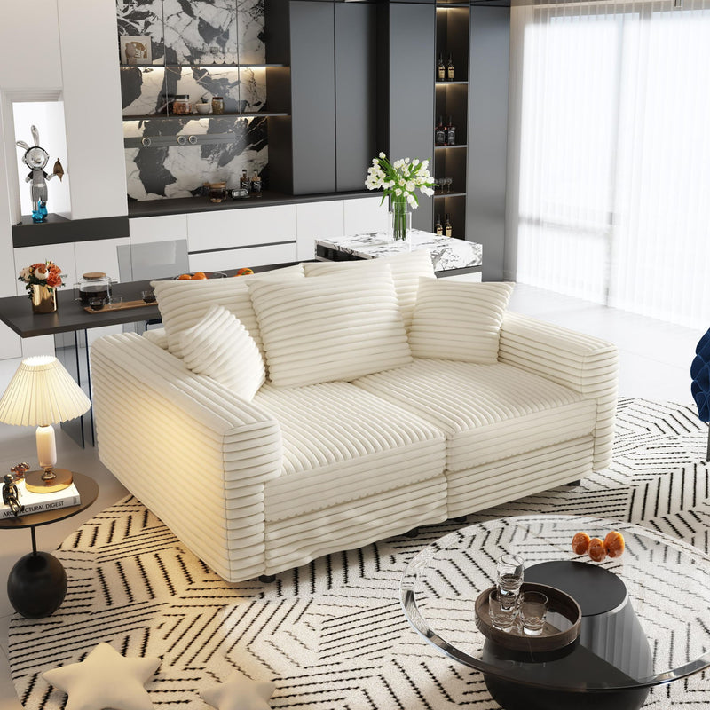Plush Corduroy 4 Seat Sofa, Modern Comfy Upholstered Sofa Cloud Couch, Deep Seat Couches With Soft Pillows