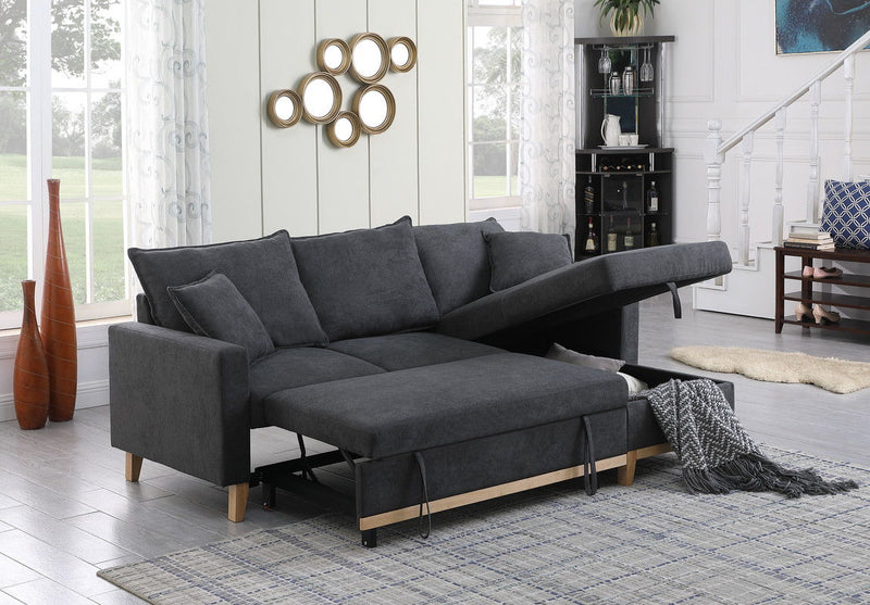 Colton - 84.Woven Reversible Sleeper Sectional Sofa With Storage Chaise - Dark Gray