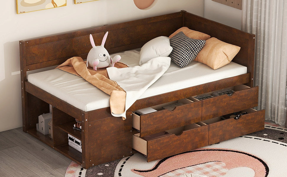 Twin Size Daybed with Drawers and Shelves, Walnut - Atlantic Fine Furniture Melbourne FL
