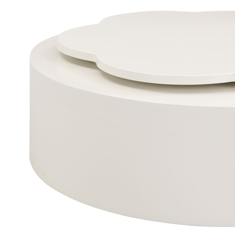 Modern Round Coffee Table (Set of 2), 360 Degree Rotatable Flower Shaped Top With 2 Drawers, Top Circle Side Table End Table With Glass For Living Room - Off White