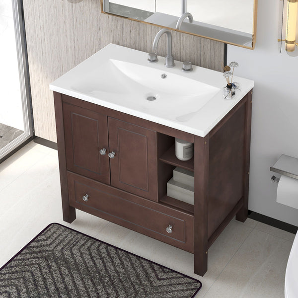 Bathroom Vanity With Sink, Bathroom Storage Cabinet With Doors And Drawers, Solid Wood Frame, Ceramic Sink